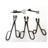 1112	ANTIQUE CANDLE SNUFFER AND TINSMITHS PLIERS, 