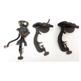 1114	ENTERPRISE #0 COFFEE GRINDER AND 2 ENTERPRISE CHERRY STONERS, TALLEST APPROXIMATELY 14 IN