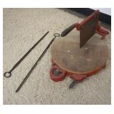 1136	VINTAGE CHEESE CUTTER WITH 2 SAMPLING RODS CUTTER, APPROXIMATELY 24 IN X 16 IN X 12 IN H