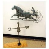 1138	COPPER HORSE DRAWN SILKY WEATHER VANE, APPROXIMATELY 32 IN X 24 IN X 48 IN