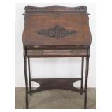 1162	ANTIQUE OAK SLANT FRONT SECRETARY DESK WITH 1 DRAWER, APPROXIMATELY 28 IN X 15 IN X 44 IN H