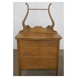 1163	ANTIQUE SOLID OAK 3 DRAWER CHEST WITH HARP AND TOWEL BAR, APPROXIMATELY 36 IN X 18 IN X 60 IN H