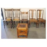 1167	GROUP OF ASSORTED ANTIQUE OAK CHAIRS AND COMMODE