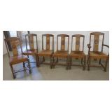 1178	SET OF 6 ANTIQUE OAK DOUBLE CANE BACK CHAIRS WITH CARVED CROSS ON SPLAT AND BARLEY TWIST LEGS