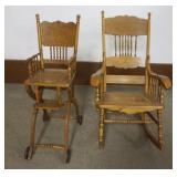 1183	PRESSD OAK ROCKER AND PRESSED OAK HIGH CHAIR STROLLER, LOSS TO ROCKER CANE SEAT