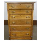 1187	OAK 6 DRAWER TALL CHEST WITH PANELED SIDES, APPROXIMATELY 37 IN X 20 IN X 56 N H