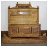 1190	ANTIQUE OAK BED WITH BURL WOOD PANELS AND TURNED SPINDLES, APPROXIMATELY 57 IN X 69 IN H X 78 I