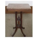 1198	DIMINUTIVE VICTORIAN WALNUT BROWN MARBLE TOP STAND, APPROXIMATELY 19 IN X 13 IN X 29 IN H