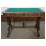 1200	VICTORIAN BURL WOOD 1 DRAWER PARLOR TABLE WITH FELT TOP, APPROXIMATELY 42 IN X 24 IN X 30 IN H