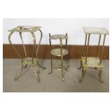 1202	3 ORNATE METAL STAND, 1 MISSING MARBLE, LARGEST APPROXIMATELY 15 IN SQ X 32 N H
