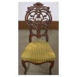 1203	FANCY WALNUT VICTORIAN FLORAL PIERCED CARVED PARLOR CHAIR, UPHOLSTERY HAS WEAR, APPROXIMATELY 1