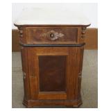1204	VICTORIAN WALNUT 1 DOOR, 1 DRAWER MARBLE TOP STAND, APPROXIMATELY 21 IN X 18 IN X 31 IN H