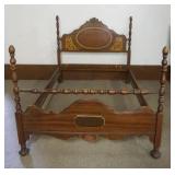 1208	WALNUT MEDALLION BACK 4 POSTER BED, APPROXIMATELY 56 IN X 79 IN X 53 IN H