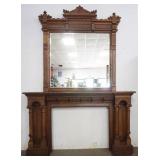 1215	2 PART VICTORIAN OAK MANTLE WITH MIRROR TOP, TURNED COLUMNS AT BASE, APPROXIMATELY 73 IN X 15 I