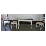 1218	DECO ENAMEL TOP KITCHEN TABLE WITH 3 CHAIRS, TABLE APPROXIMATELY 25 IN X 40 IN X 32 IN H CLOSED