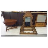 1219	GROUP OF ASSORTED FURNITURE WITH MIRRORS, HANGING WALL SHELF AND SMALL FOLDING TABLE