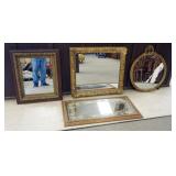 1221	GROUP OF ASSORTED HANGING MIRRORS, LARGEST APPROXIMATELY 33 IN X 29 IN OD, SOME LOSS TO FRAMES