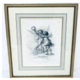 1231	FRAMED AND MATTED ANTIQUE ENGRAVING *LOVE & FORTUNE* BY A. ZAFFONATO, APPROXIMATELY 16 IN X 19 