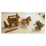 1241	GROUP OF ASSORTED CAST METAL ITEMS, TOY HORSE DRAWN CIRCUS WAGON, ASIAN HORSE, ETC. TOY APPROXI