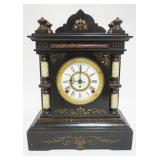 1001	F KROEBER IRON & SLATE MANTLE CLOCK, APPROXIMATELY 13 IN X 6 IN X 17 IN HIGH