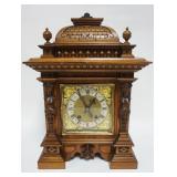 1005	GERMAN BRACKET CLOCK CARVED, WALNUT CASE W/BEVELED GLASS SIDES, RSM R SCHNEKENBURGER, APPROXIMA