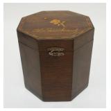 1008	ANTIQUE FEDERAL OCTAGON HINGED LID BOX W/INLAID BANDED BORDER & ROSE ON LID, APPROXIMATELY 6 IN