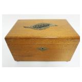 1013	ANTIQUE OAK CIGAR HUMIDOR & MUSIC BOX, HUMIDOR APPROXIMATELY 10 IN X 7 IN X 6 IN HIGH