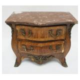 1015	ANTIQUE MINIATURE MARBLE TOP BOMBE CHEST OF DRAWERS, APPROXIMATLY 12 IN X 8 IN X 10 IN HIGH