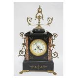 1016	ANTIQUE FRENCH SLATE & MARBLE MANTLE CLOCK, APPROXIMATELY 8 IN X 6 IN X 18 IN HIGH