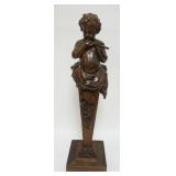 1022	CARVED OAK CHERUB PLAYING FLUTE