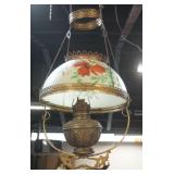 1035	VICTORIAN HANGING LIGHT W/HAND PAINTED FLORAL SHADE