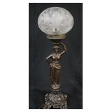 1039	CONTEMPORARY FIGURAL LAMP W/ETCHED GLASS SHADE, APPROXIMATELY 19 IN HIGH