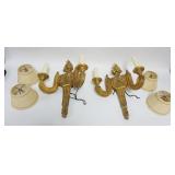 1048	PAIR OF NEOCLASSICAL GILT WOOD ELECTRIC CANDLE WALL SCONCES, EACH APPROXIMATELY 13 IN X 17 IN H