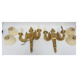 1050	PAIR OF NEOCLASSICAL GILT WOOD ELECTRIC CANDLE WALL SCONCES, EACH APPROXIMATELY 13 IN X 17 IN H