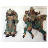 1068	ASIAN TERRACOTTA WALL HANGING FIGURES, BOTH HAVE SOME LOSS, LARGEST APPROXIMATELY 12 IN X 16 IN