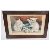 1111	FRAMED CURRIER & IVES *MY LITTLE WHITE KITTIES* APPROXIMATELY 12 IN X 18 IN
