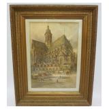1115	HY CARLTON SIGNED WATERCOLOR OF ST PETERS CHURCH, FRAMED UNDER GLASS, APPROXIMATELY 23 IN X 29 