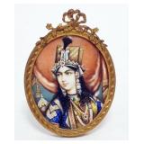 1131	HAND PAINTED IMAGE OF INDIAN EMPRESS IN FRENCH FRAME, STERN BROS NY, APPROXIMATELY 3 IN X 2 1/4
