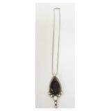 1135	STERLING SILVER 925 NECKLACE W/BLACK ONYX STONE & MOTHER OF PEARL ACCENTS, APPROXIMATELY 3 IN X