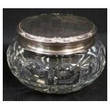 1143	ANTIQUE STERLING SILVER & CUT GLASS DRESSER BOX W/GROUND & POLISHED BASE, APPROXIMTELY 4 1/2 IN