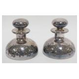 1158	PAIR OF ANTIQUE 999 SILVER OVERLAY TOOLED PERFUME BOTTLES, EACH APPROXIMATELY 3 1/2 IN H