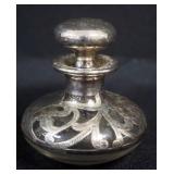 1159	ANTIQUE SILVER OVERLAY PERFUME BOTTLE, APPROXIMATELY 3 1/4 IN H