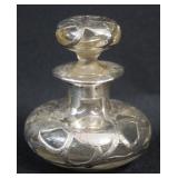 1160	ANTIQUE SILVER OVERLAY PERFUME BOTTLE, APPROXIMATELY 3 1/4 IN H