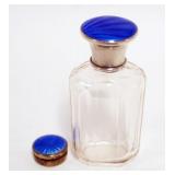 1162	CUT GLASS PERFUME WITH SILVER AND ENAMEL LID AND SMALL SILVER 935 ENAMEL TOP BOX, PERFUME APPRO