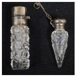 1179	2 STERLIN SILVER AND CUT GLASS LADIES SCENT PERFUME BOTTLES, TALLEST APPROXIMATELY 2 3/4 IN