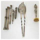 1228	SILVER PENCILS AND STERLING HAIR COMB, 2.2 OZT TOTAL