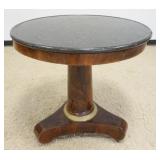 1251	BIEDERMEIER MARBLE TOP TABLE WITH COLUMN CENTER AND BRONZE RING TRIM ON BOTTOM, APPROXIMATELY 3