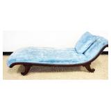 1254	VICTORIAN UPHOLSTERED RECAMIER, SOME STAINING ON UPHOLSTERY, APPROXIMATELY 25 IN X 69 IN X 26 I