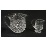 1005	WATERFORD CRYSTAL PITCHER & FOOTED CREAMER, LARGEST APPROXIMATELY 6 IN HIGH