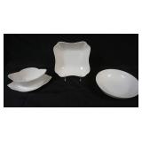 1024	ROYAL COPENHAGEN WHITE HALF LACE 3 PIECE GROUP, GRAVEY, SQUARE & ROUND BOWL, LARGEST APPROXIMAT